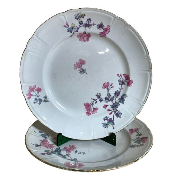 Gustavsberg Geranium 2st Tallrikar Antika Rosa Vit Antik