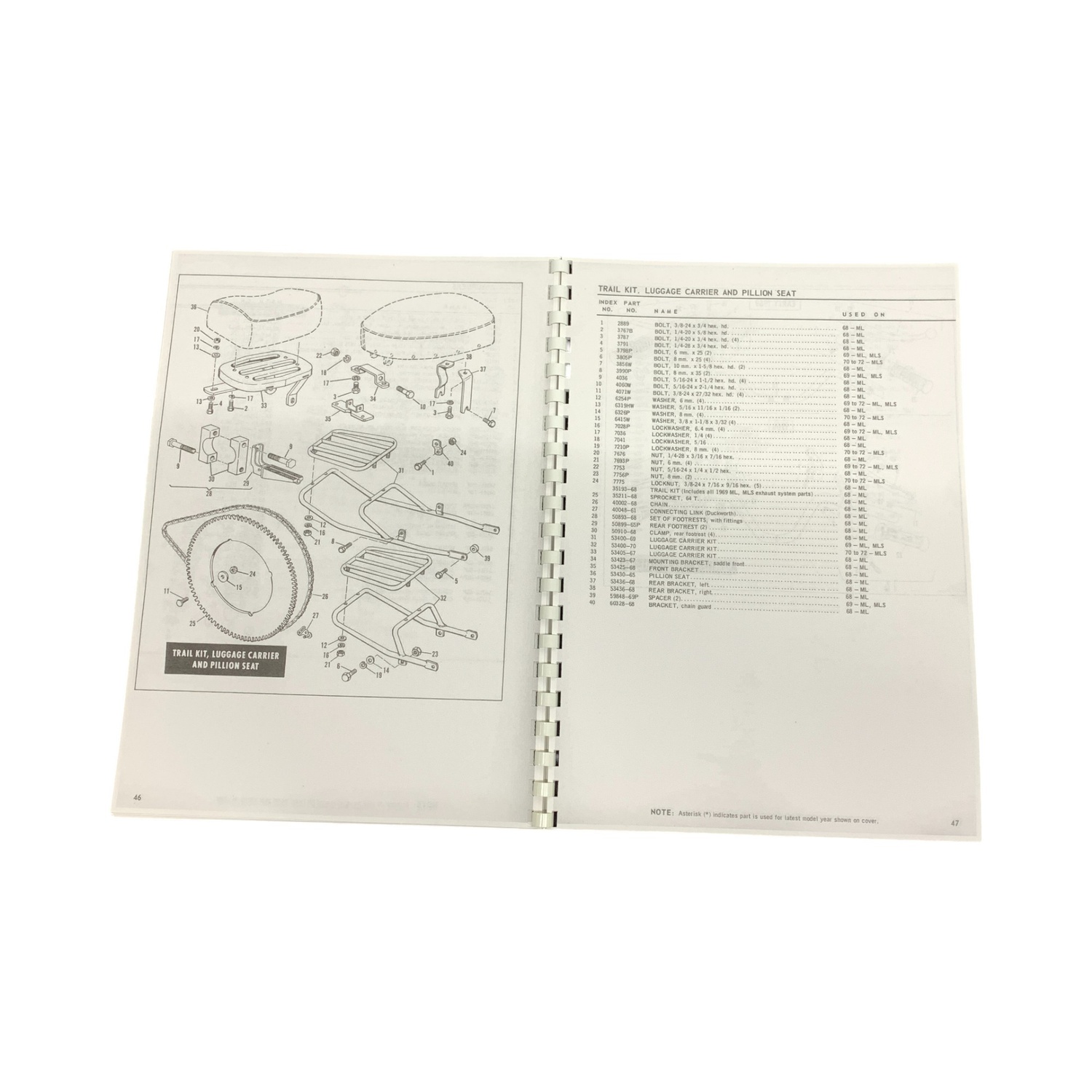 Harley Davidson Parts Catalog Rapido, TX-125 1968 to 1973 HD