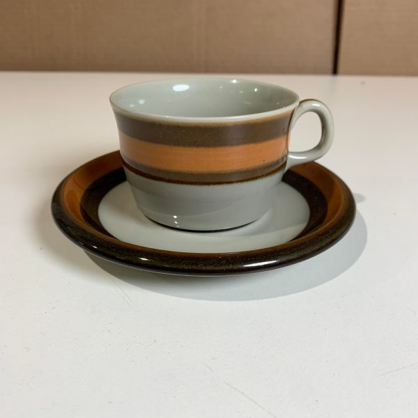 Rörstrand Annika Kopp med Fat Vintage Kaffekopp Retro Brun/Orange/Grå
