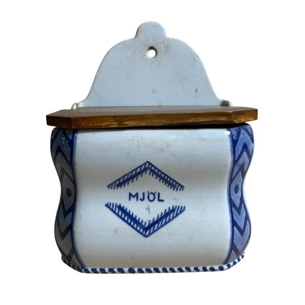 Gustavsberg Mjölburk Vit Blå Kryddburk Antik 19cm Mjöl