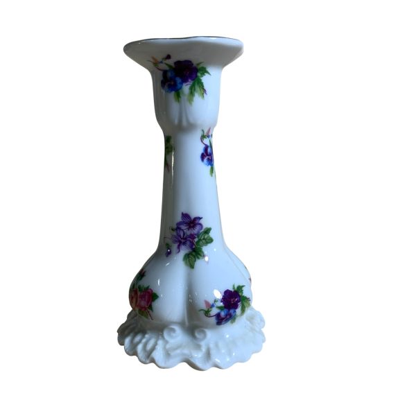 Victoria China Czechoslovakia Ljusstake 13,5cm Vit Blommigt