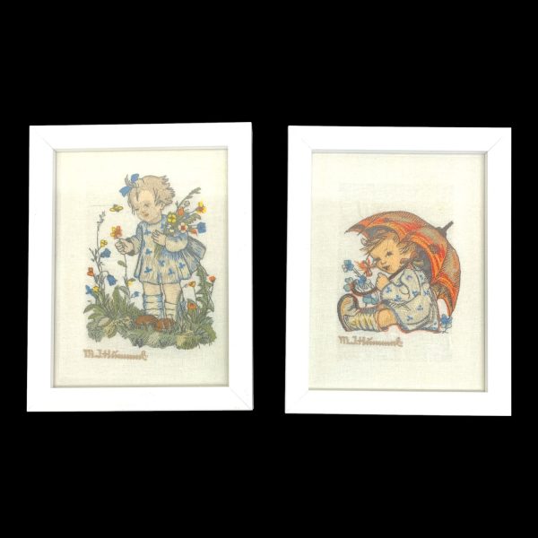 2st Tavla Flower Girl Umbrella Girl M.J. Hummel Motiv Broderad