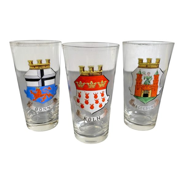 Dricksglas 3st Glas Bonn Köln Magdenburg Stadsvapen Motiv Vintage Design Retro
