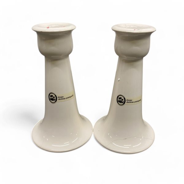 Deco Keramik Ljusstake 2st Ljushållare Etikettmärkt Design Christina Praestgaard