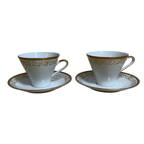 Hackefors Porslin Sweden 2st Koppar & Fat Guldkant Vit