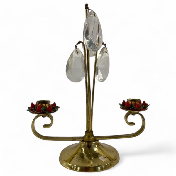 Bordslyster Ljusstake Mässing Ljushållare Vintage Prismor