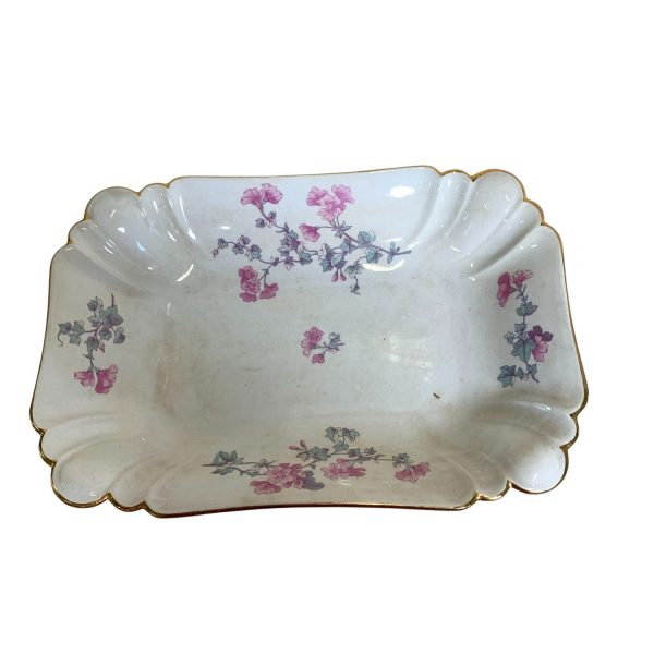 Gustavsberg Geranium Skål 30cm Vintage Vit Rosa Antik