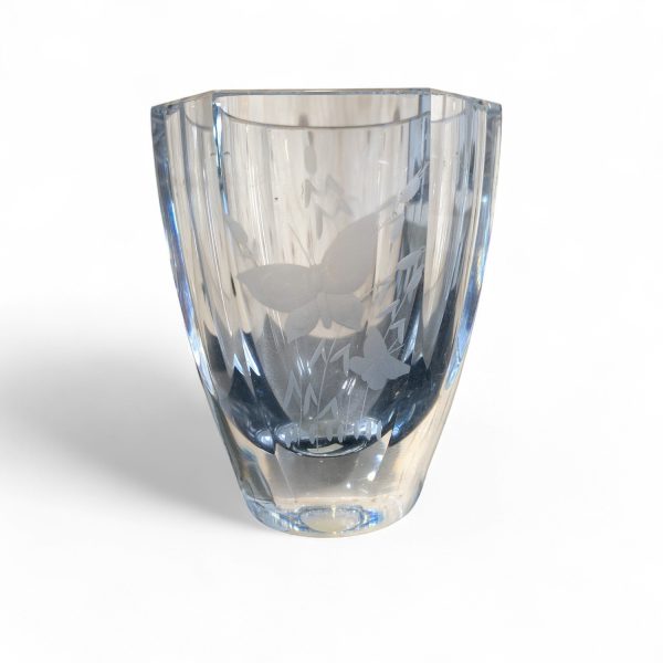 Vas med Slipad Dekor Signerad Vintage Old