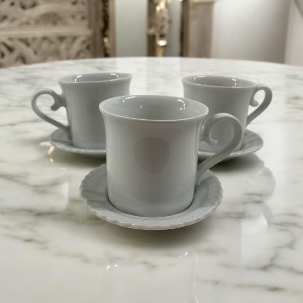 Kaffekopp med Fat 3-delar Vit Porslin