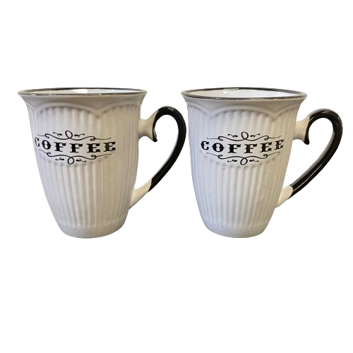Mariehult Koppar 2st Kaffekopp Vit Svart Motiv Stämplad Design Vintage