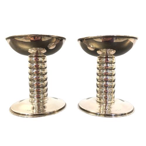 Nysilver Ljusstake 2st Stämplad Vintage Design Retro Antique