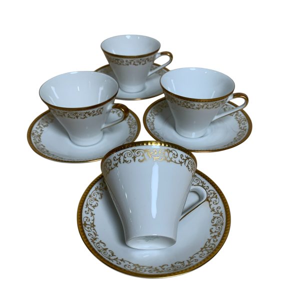 Hackefors Porslin Sweden 4st Koppar & Fat Guldkant Vit
