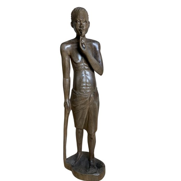 Träfigur 42cm Man röker pipa Figurin Käpp Vintage