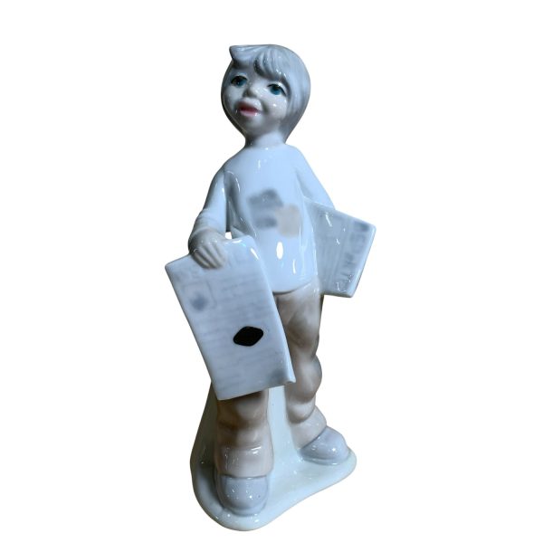 Tengra Porslinsfigur 22cm Tidningar Grå Vintage