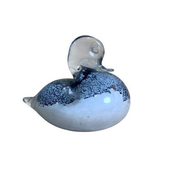 Fågel Glasdjur Glas Anka Blå 10cm Vintage