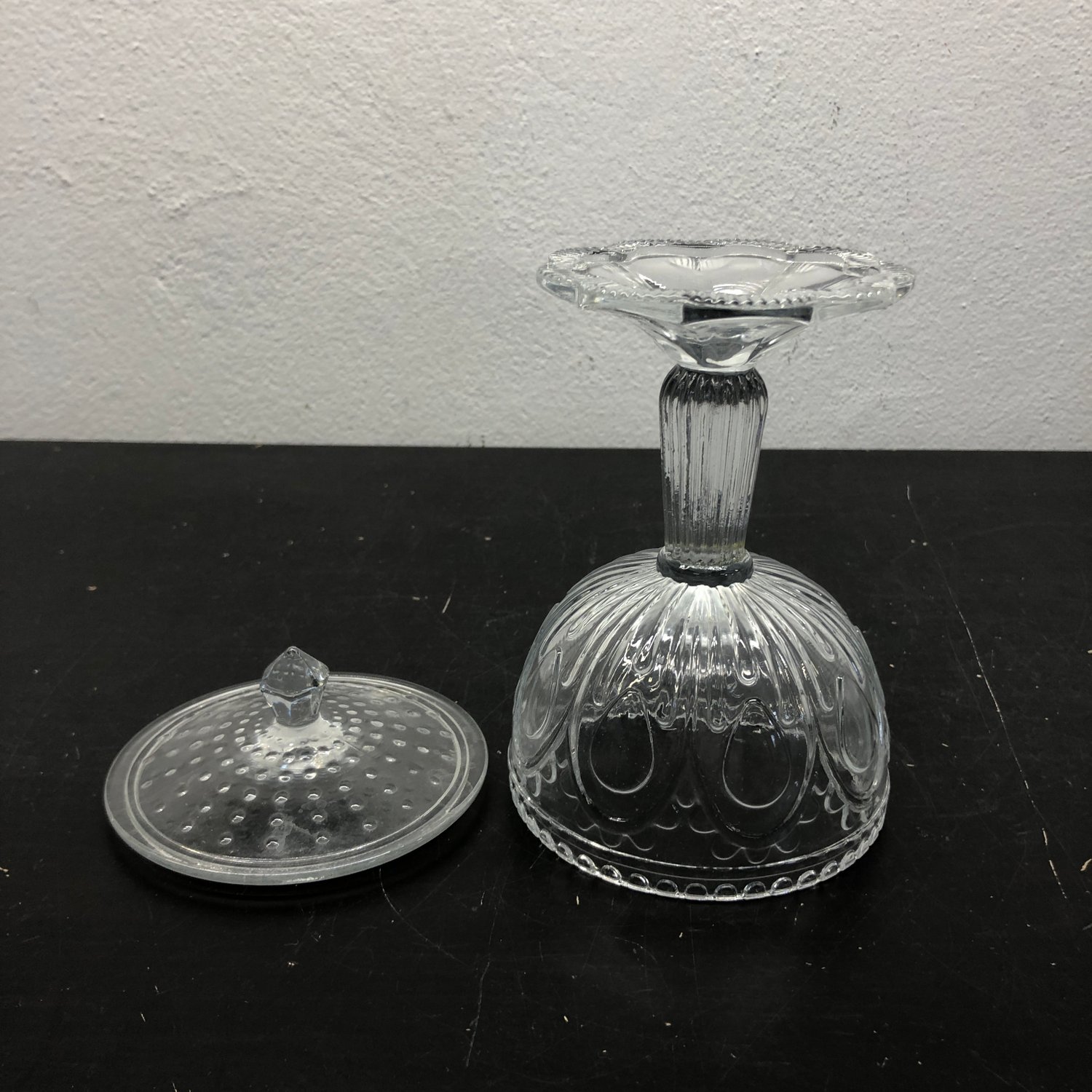 Bonbonjär Konfektskål Skål med Lock Pressglas Vintage Retro Design - Bild 5