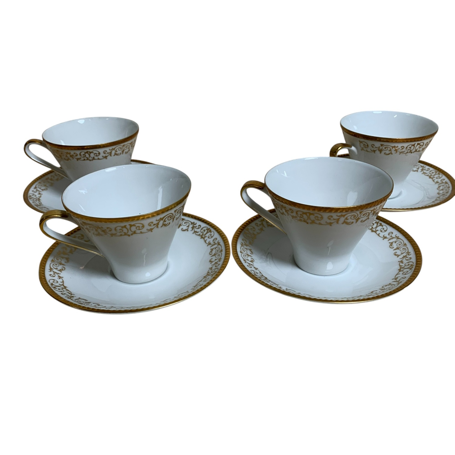 Hackefors Porslin Sweden 4st Koppar & Fat Guldkant Vit