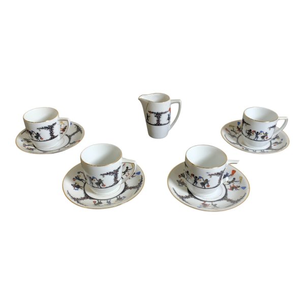 PSAG Servis 5-delar Kopp 4st med Fat Gräddsnipa Guldkant Stämplad Vintage Design