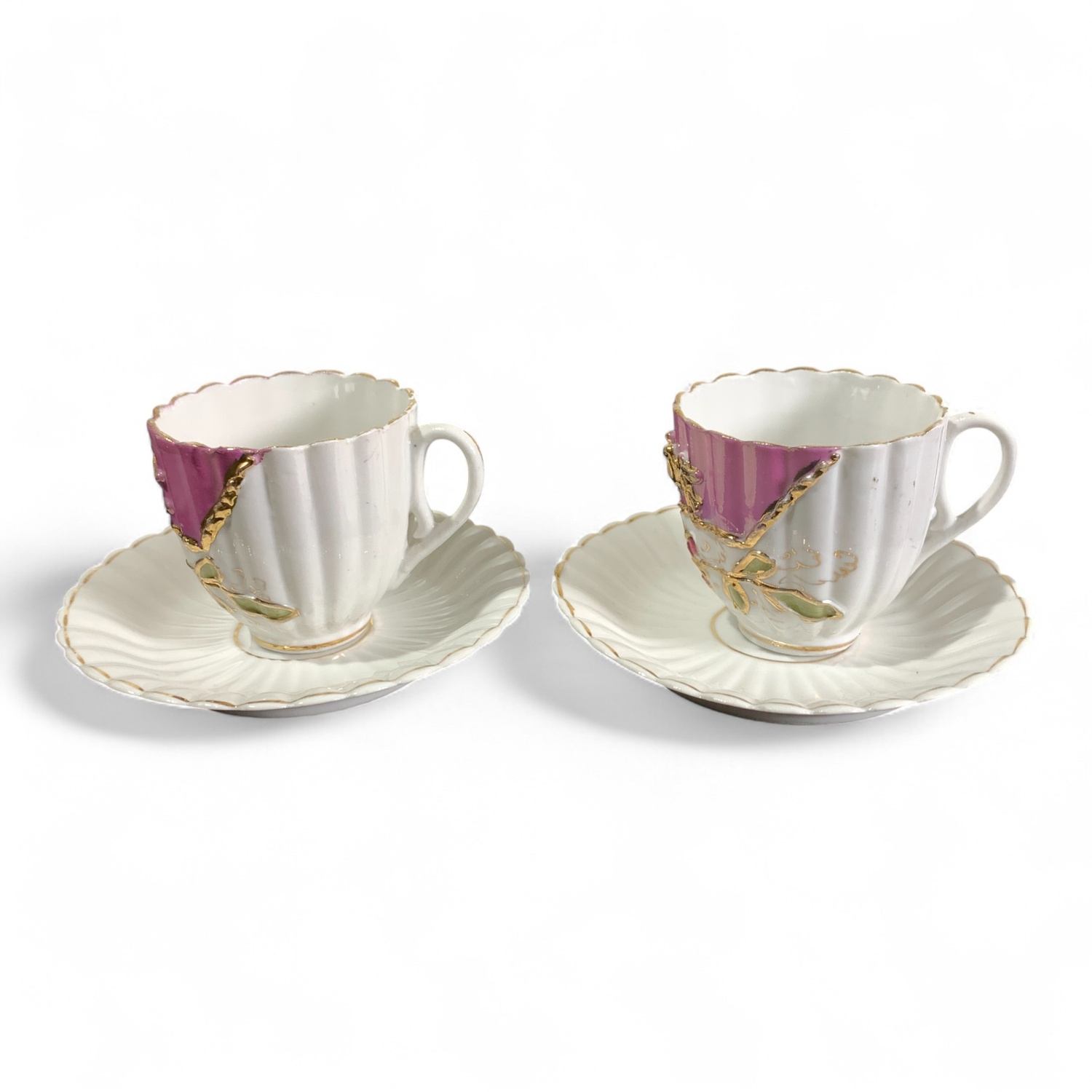 Kopp 2st med Fat Guldkant Porslin Vintage Design
