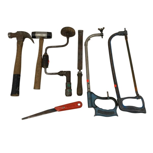 7-delar Hammare Handborr Borrsväng Bågfil Såg Skavstål Verktygs Kniv