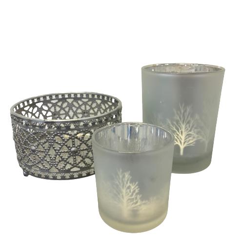 Eight Mood Ljuslykta 3st Vit Metall Glas Lykta Ljus Ljusstake
