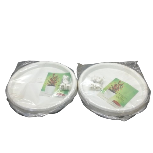 Fat med Hjul till Blomkrukor 2st 42cm Rolling Plate Vit Retro Plast Plastfat