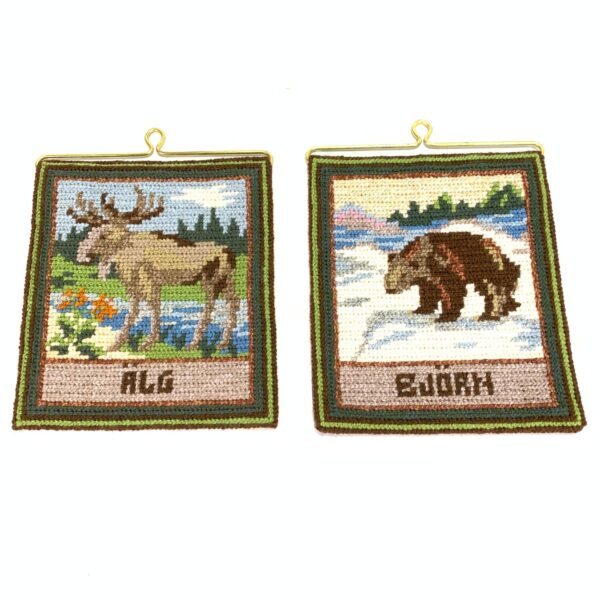 Tavlor, Tyg, Älg, Björn, Retro