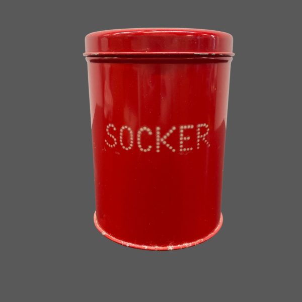Plåtburk Socker Burk Plåt Lockburk Röd Vintage Retro