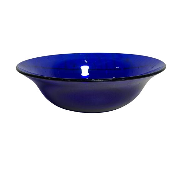 Blå Glas Skål 25cm Äldra Vintage Skål i Blått Glass Retro