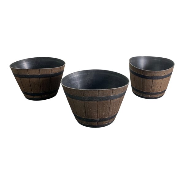 Kruka 2st Ytterfoder 4,6L Plast Whiskeytunnna Trälook Design