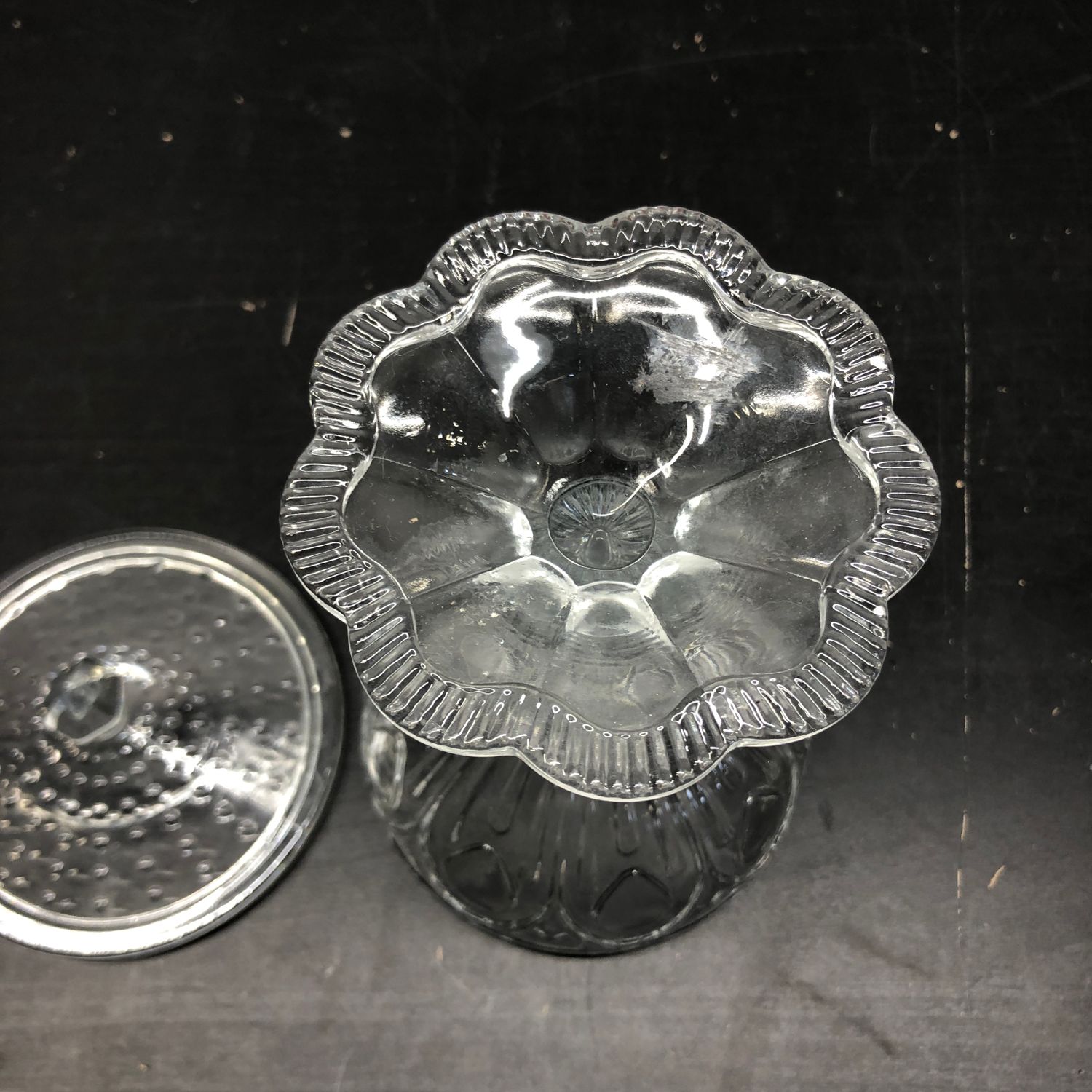 Bonbonjär Konfektskål Skål med Lock Pressglas Vintage Retro Design - Bild 6