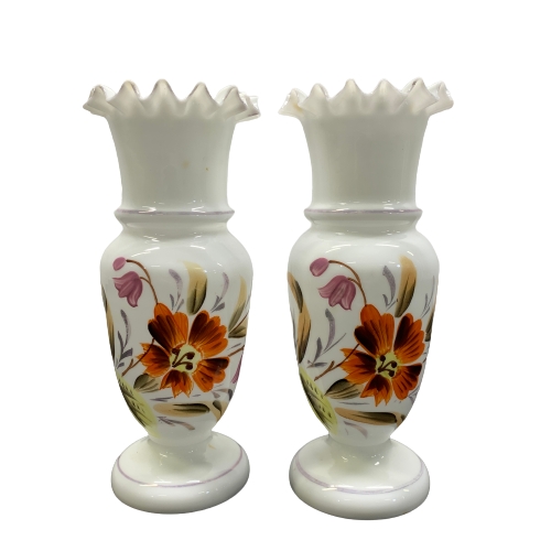 Vas 2st Opalglas Opal Glas Blommor Vit Vintage