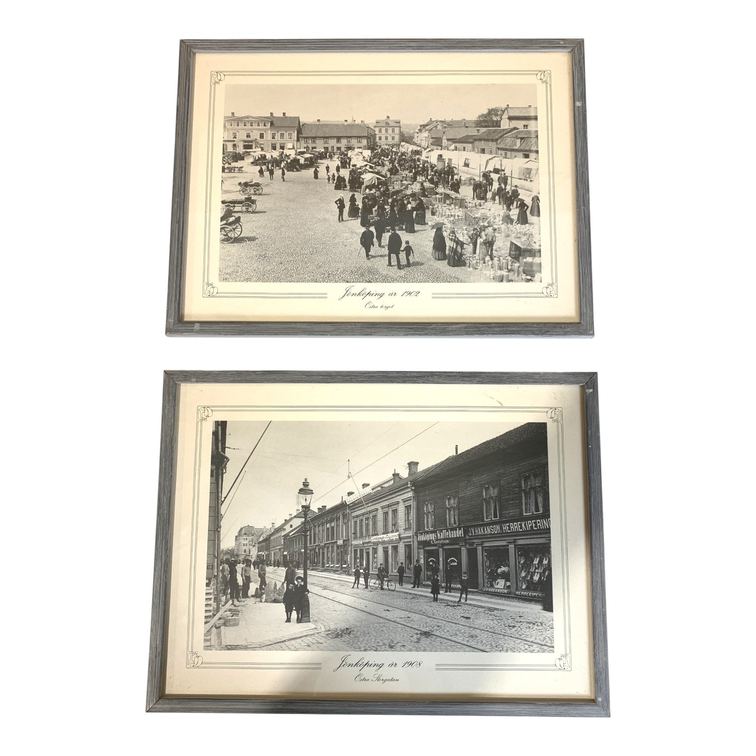 Jönköpings Motiv 2st Tavla Östra Torget 1902 Östra Storgatan 1908 ca 34x26cm