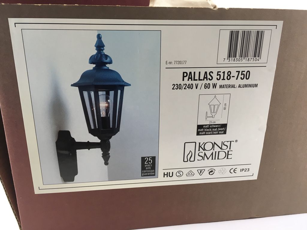 Konst Smide Pallas 518-750 48x23cm. Svart Lampa Utomhus Utomhuslampa