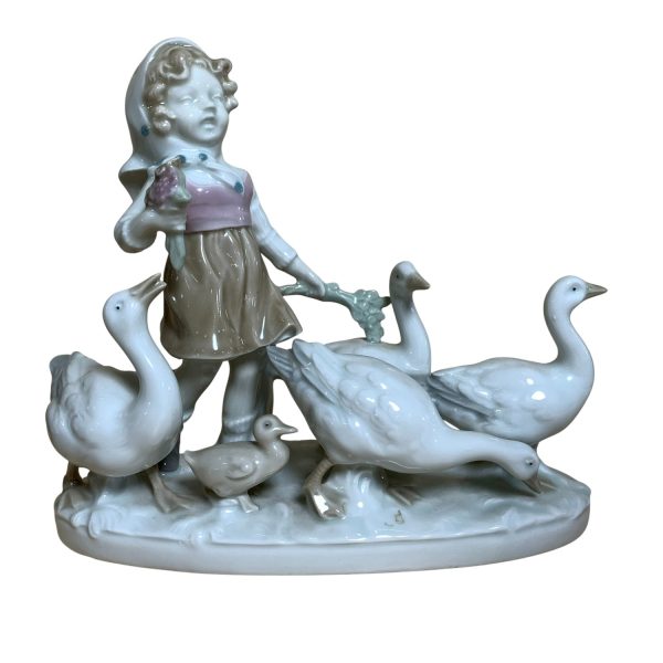GDR Tysk Figurin Flicka Fåglar Porslinsfigur Vintage