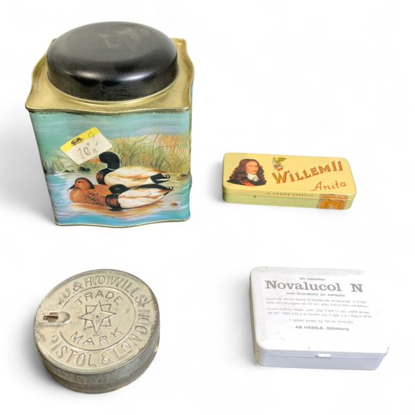 Plåtburk Plåtask 4st Plåt Burk Ask Vintage Retro Willem II Anita Novalucol N