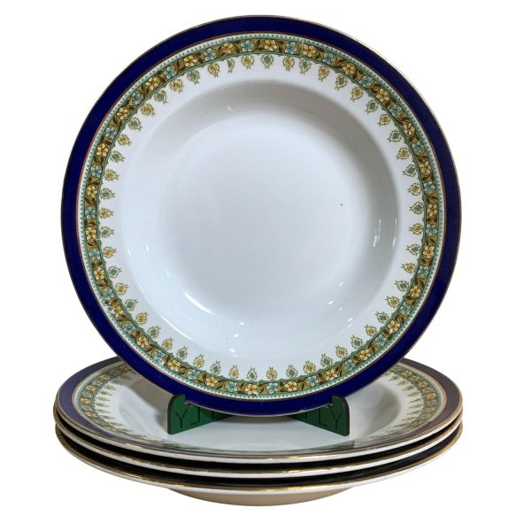 Gustavsberg 4st Djupa Tallrikar 24,5cm Blå Guldkant Antik