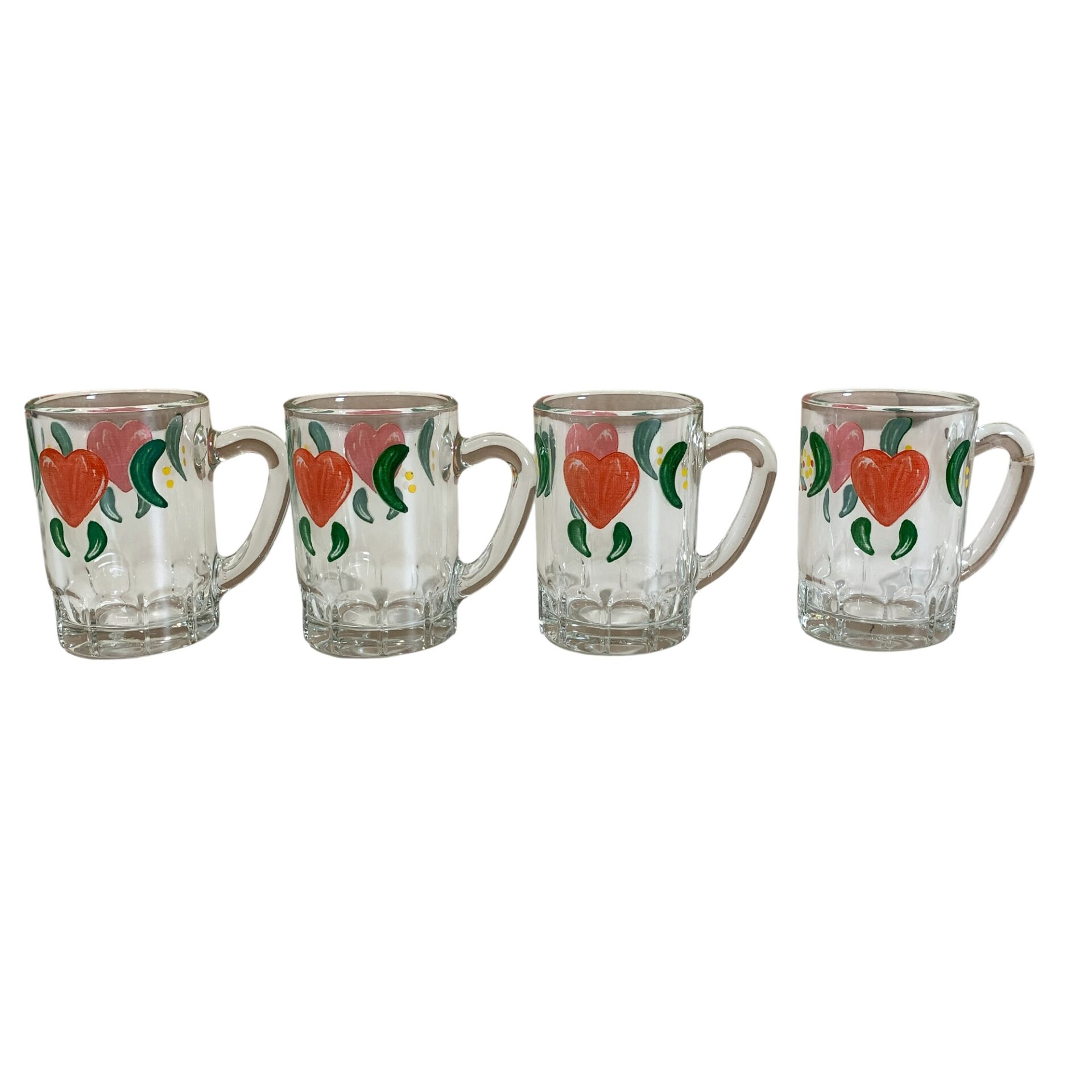 Glöggglas Hjärta Röd 4st Glas 7,5cm Koppar Glöggmugg Glaskoppar
