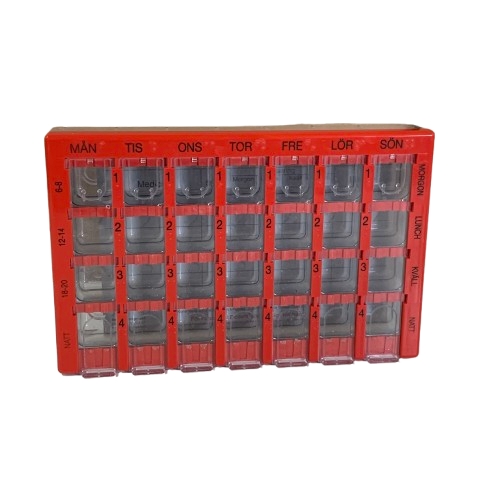 Dosett medicindosör röd 7 dagar fack veckodosett Sweden UK