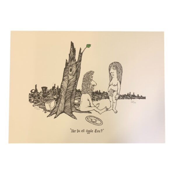 EWERT KARLSSON Har Du ett äpple Eva? Färg Litografi Signerad EWK Numrerad 205