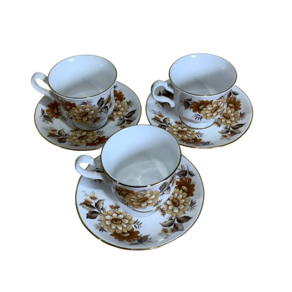 Queen Anne Bone China 3st Koppar & Fat Brun Blommor England