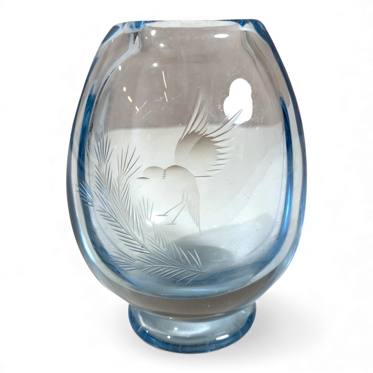 Glasvas Glas Vas Fågel Dekor 12 cm Vintage Design Retro