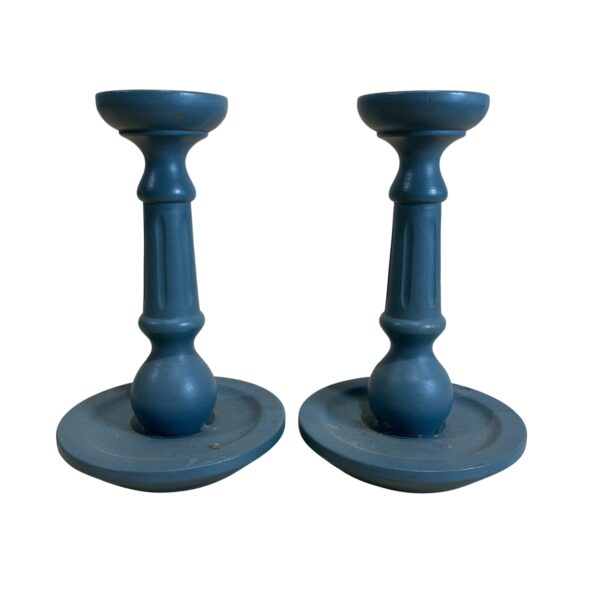 Trä Ljusstakar 2st Blå 16cm Kronljus