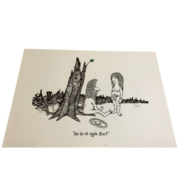 EWERT KARLSSON Har Du ett äpple Eva? Färg Litografi Signerad EWK Numrerad 247