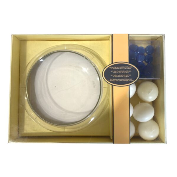 Set med Glas Skål Ljushållare Glaspärlor Flytande ljus