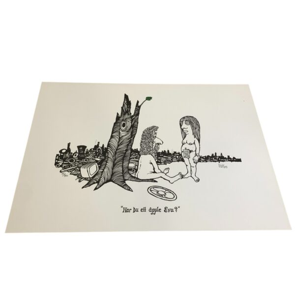 EWERT KARLSSON Har Du ett äpple Eva? Färg Litografi Signerad EWK Numrerad 25
