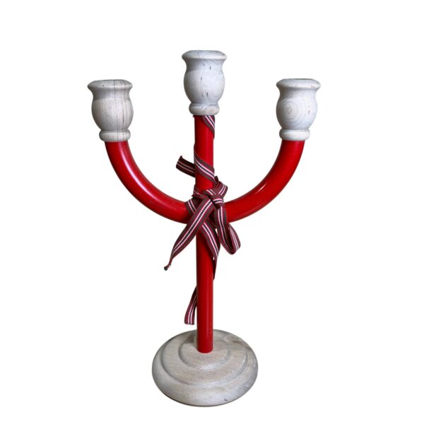 Ljusstake Trä Röd Kronljus 34cm