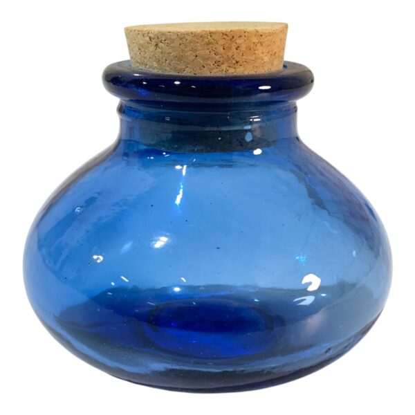 Liten Glasflaska Glas Flaska Blå med Kork Vintage Design Retro