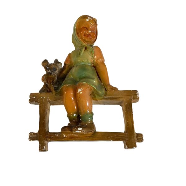 Väggprydnad Flicka Hund Bänk 30 cm