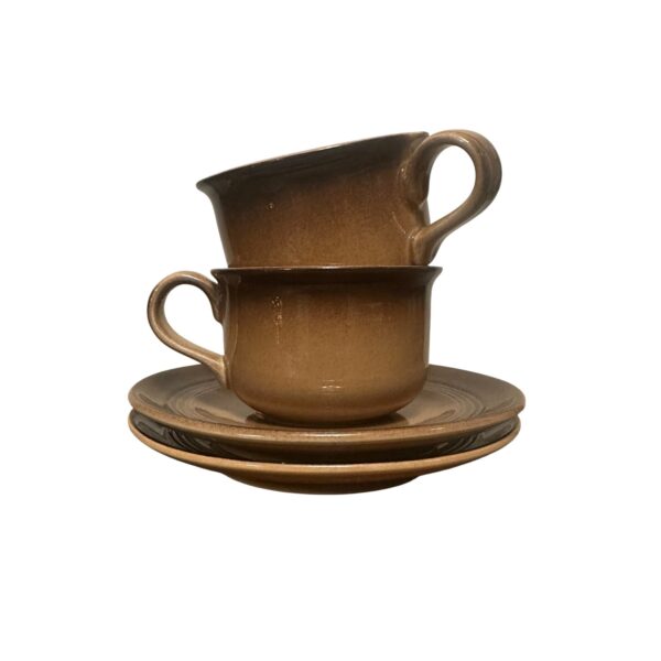 Höganäs Grand Koppar med fat 2 st Brun Keramik Stengods VIntage Retro Kopp